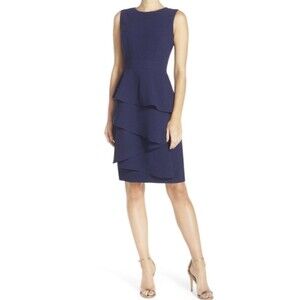ELIZA J Ella Sleeveless Ruffled Tiered Crepe Office Cocktail Party Dress Size 10